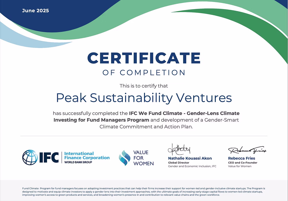Peak Sustainability Ventures completes IFC's Gender-Lens Climate Investing Program